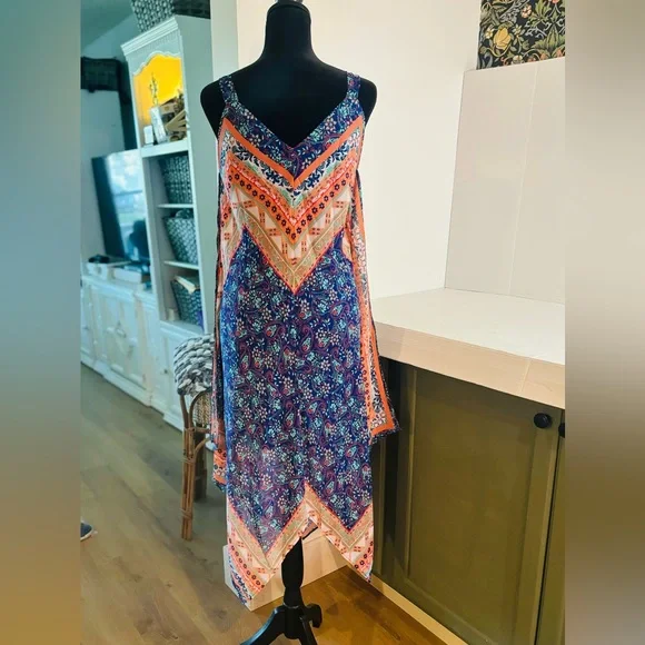 flowy handkerchief dress 3/4 Length Sleeve Belted Chiffon Handkerchief Hem Dress main image 1